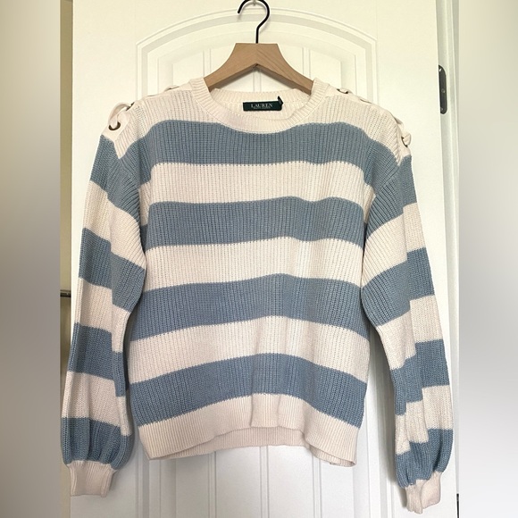 Lauren Ralph Lauren Blue and White Stripe Sweater Size M - Picture 1 of 9